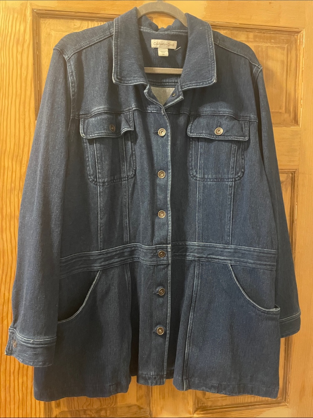 Coldwater Creek Dark Wash Longline Denim Utility Jacket